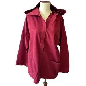 EILEEN FISHER JACKET SM CANVAS TWILL COTTON SNAP FRONT HOOD POCKETS RELAXED